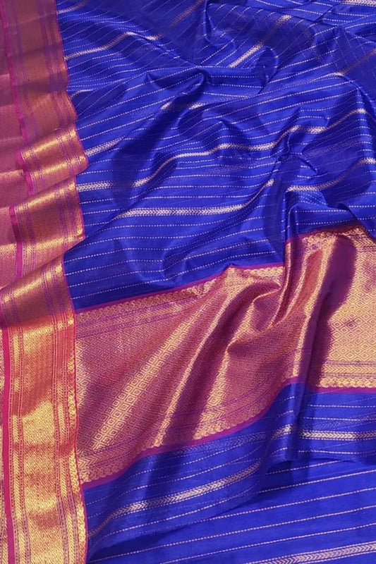 Blue Chanderi Handloom Pure Katan Silk Saree - Luxurion World