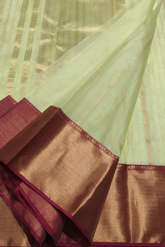 Green Chanderi Handloom Pure Katan Silk Saree - Luxurion World