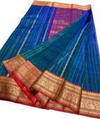 Blue Chanderi Handloom Pure Katan Silk Saree - Luxurion World