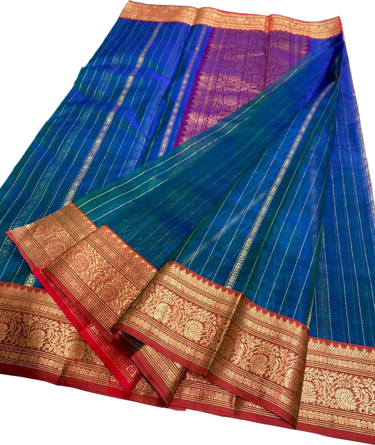 Blue Chanderi Handloom Pure Katan Silk Saree - Luxurion World