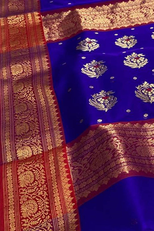 Blue Chanderi Handloom Pure Katan Silk Saree - Luxurion World