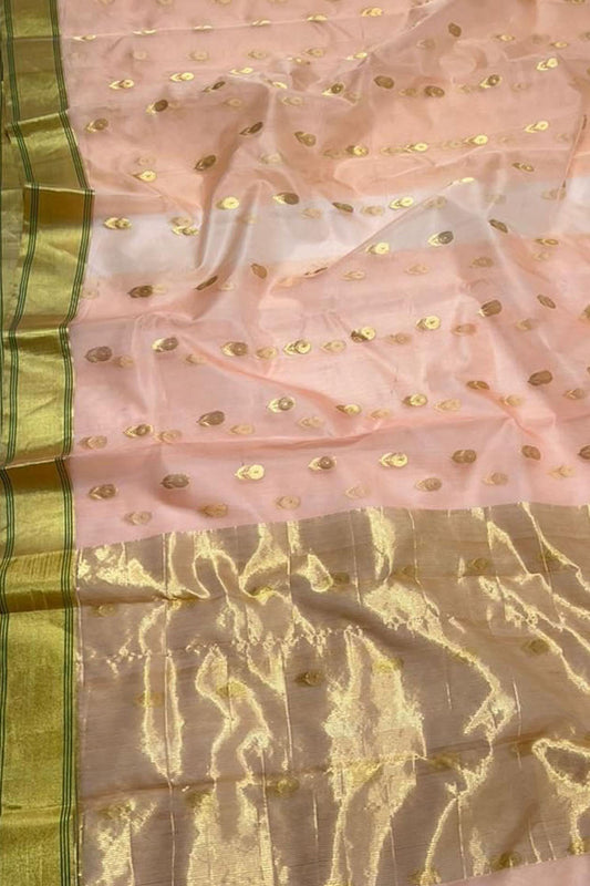 Peach Chanderi Handloom Pure Silk Saree