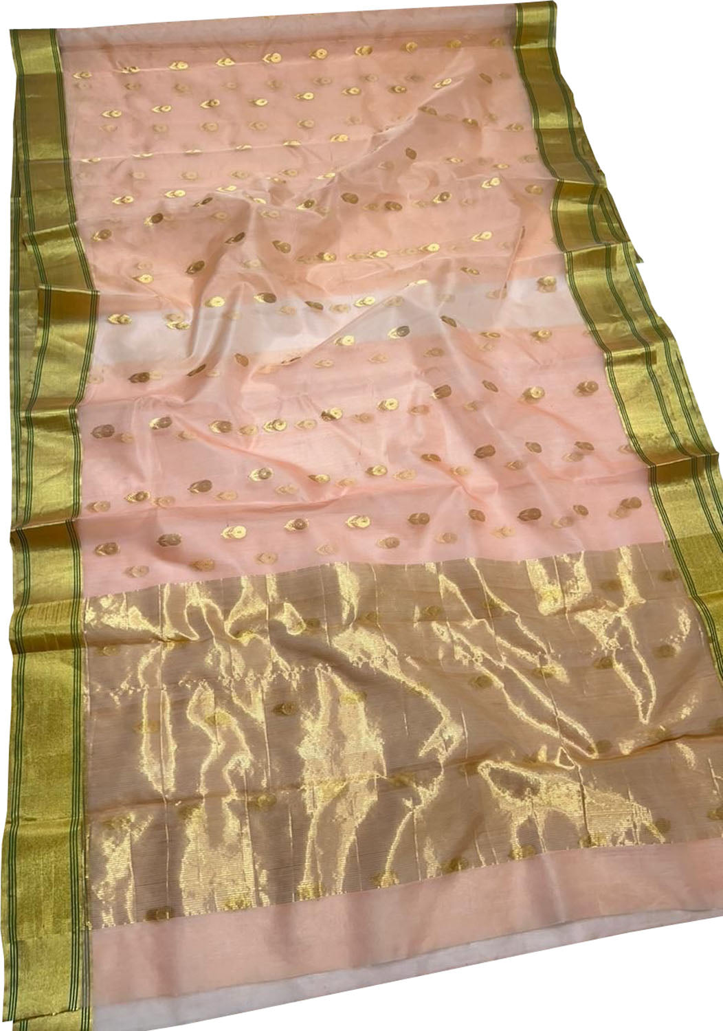 Peach Chanderi Handloom Pure Silk Saree - Luxurion World