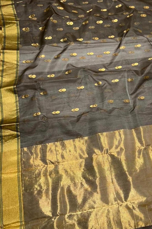 Black Chanderi Handloom Pure Silk Saree