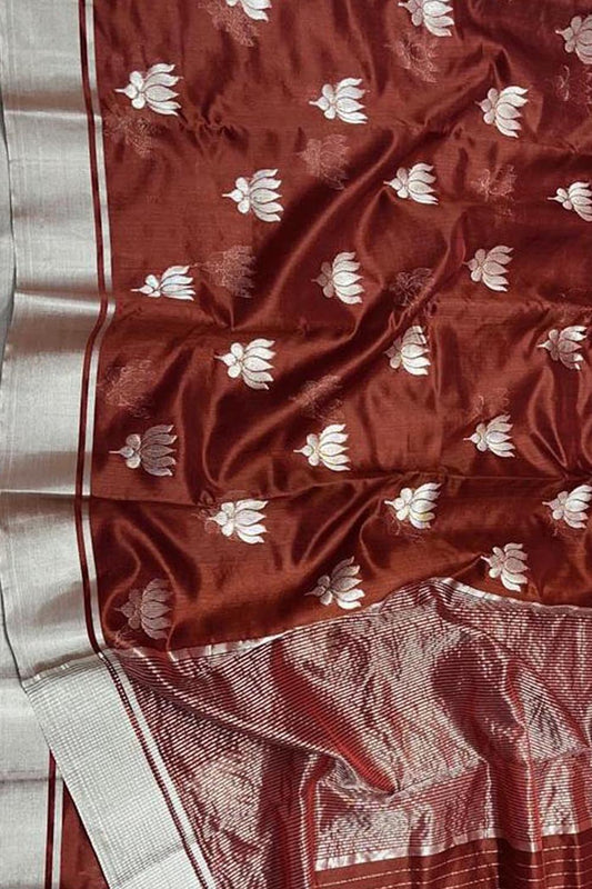 Maroon Chanderi Handloom Pure Silk Saree - Luxurion World