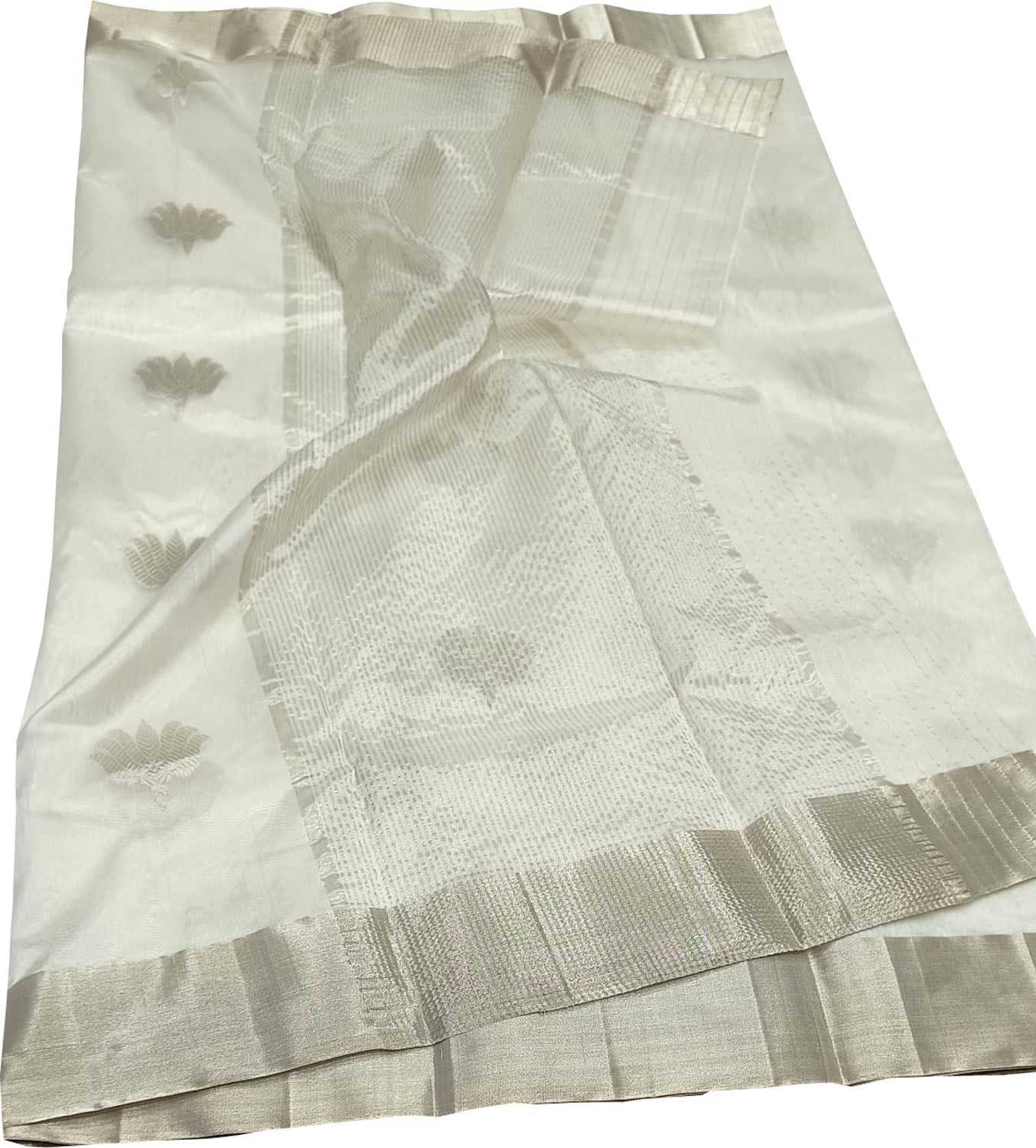 Off White Chanderi Handloom Pure Silk Saree - Luxurion World