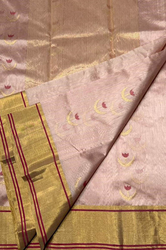 Pink Chanderi Handloom Pure Silk Saree - Luxurion World