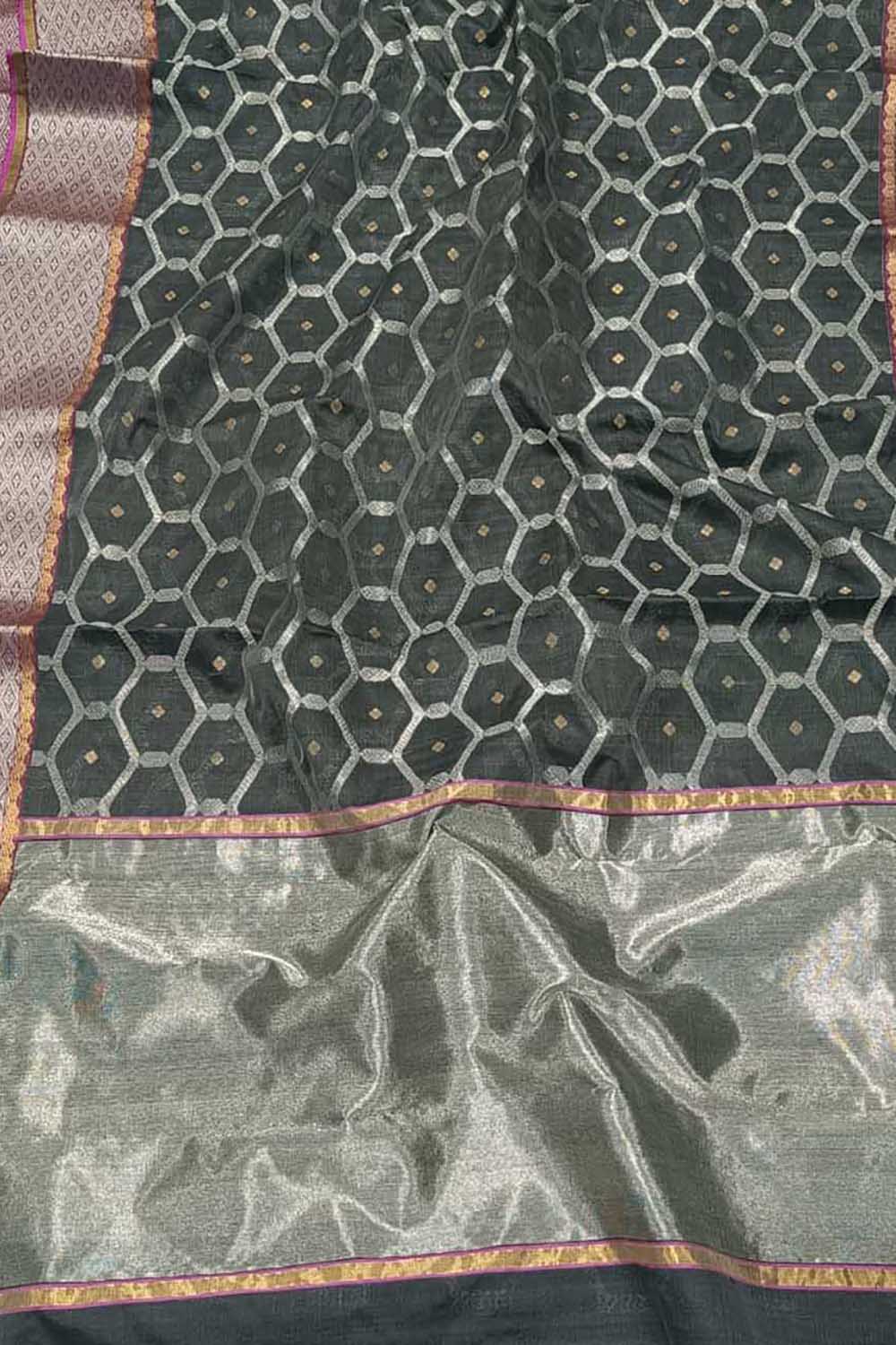 Black Chanderi Handloom Pure Silk Saree - Luxurion World