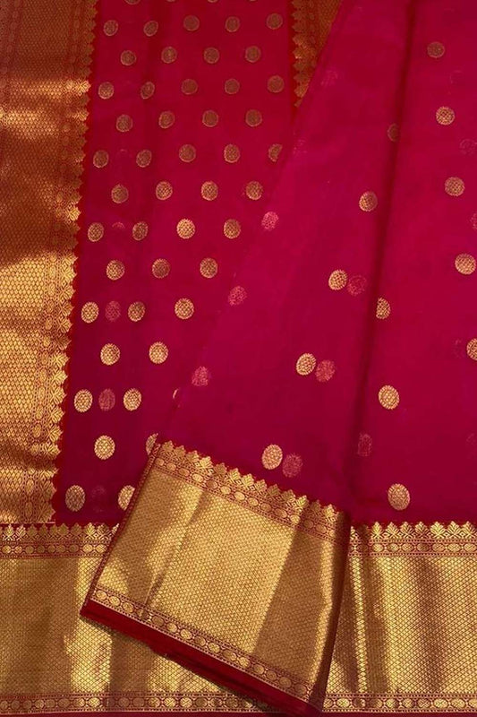Pink Chanderi Handloom Pure Katan Silk Saree - Luxurion World