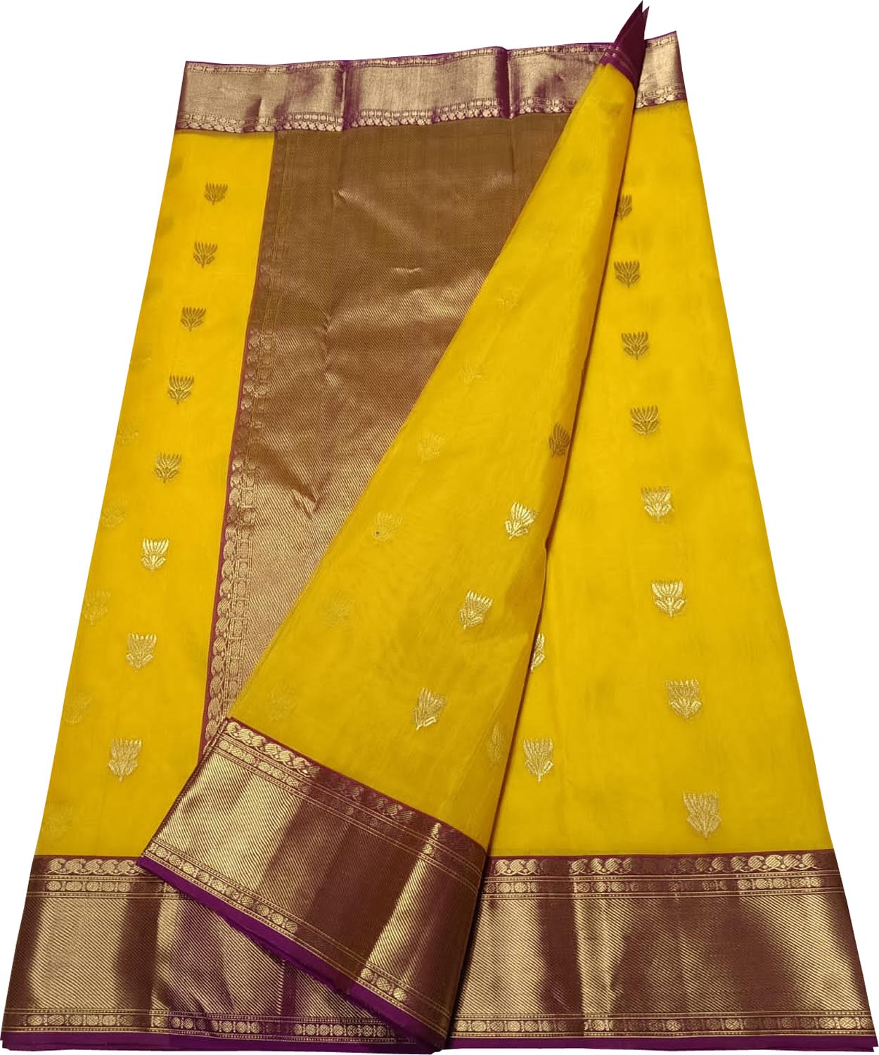 Yellow Chanderi Handloom Pure Katan Silk Saree - Luxurion World