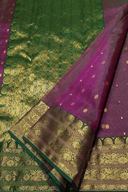 Purple Chanderi Handloom Pure Katan Silk Saree - Luxurion World