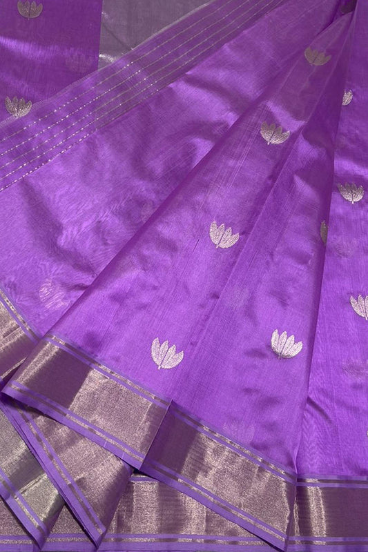 Purple Chanderi Handloom Pure Silk Saree - Luxurion World