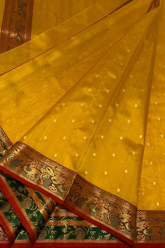 Yellow Chanderi Handloom Pure Silk Small Booti Design Saree - Luxurion World