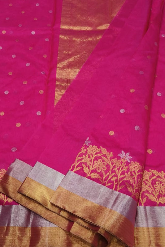 Pink Chanderi Handloom Pure Silk Saree - Luxurion World