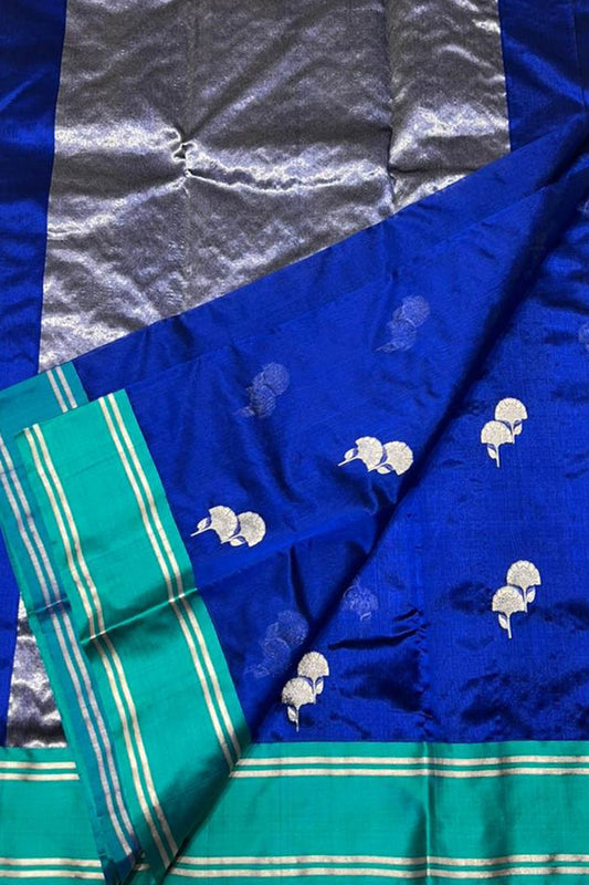 Blue Chanderi Handloom Pure Silk Saree - Luxurion World