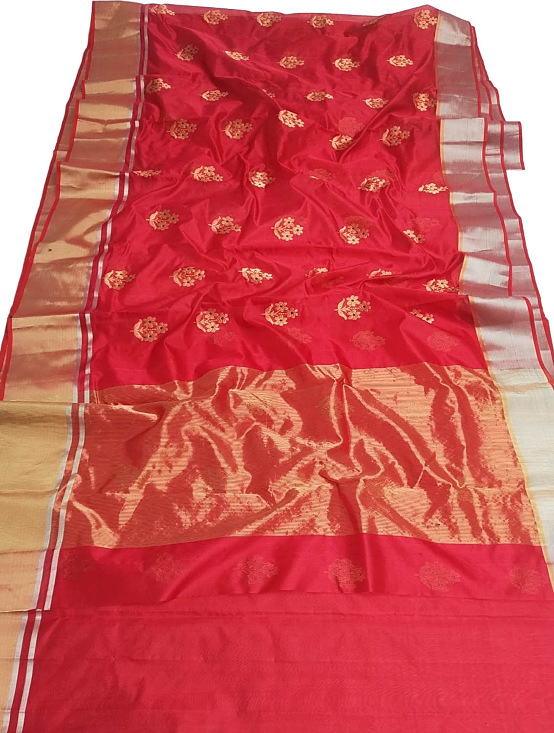 Red Chanderi Handloom Pure Silk Flower Design Saree - Luxurion World
