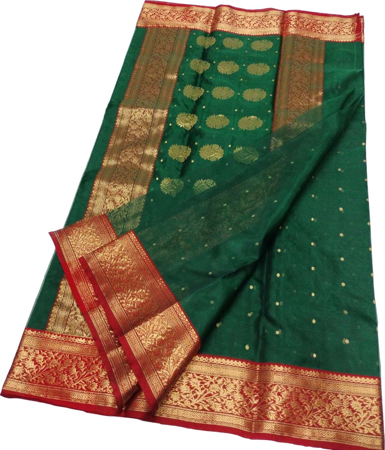 Green Chanderi Handloom Pure Katan Silk Saree - Luxurion World