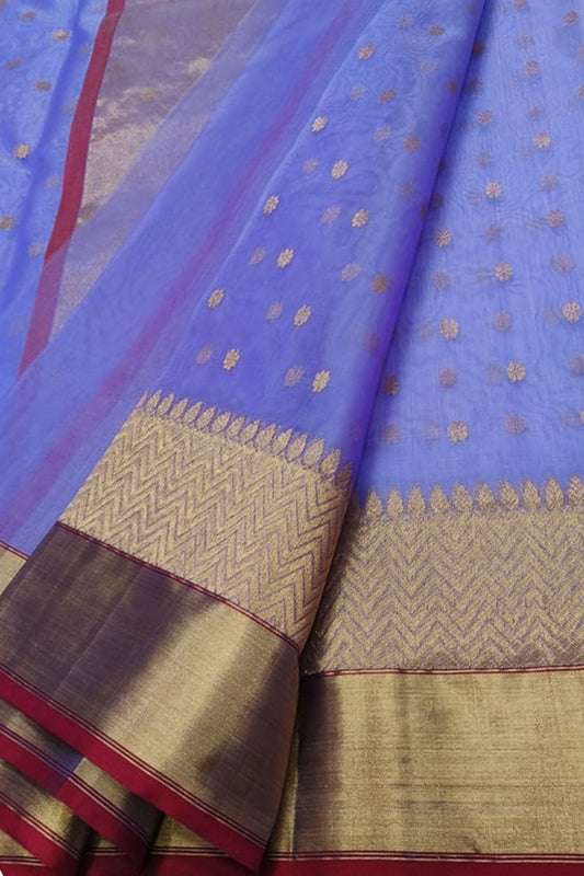 Purple Chanderi Handloom Pure Katan Silk Saree - Luxurion World
