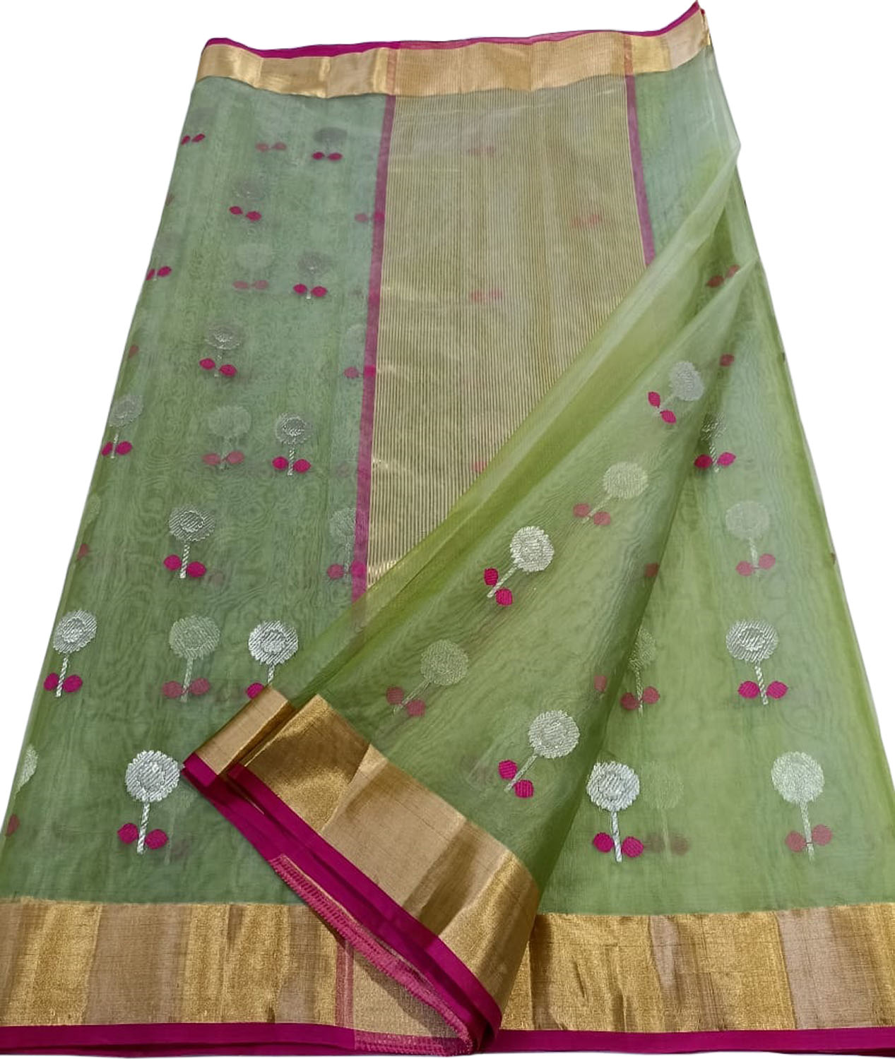 Green Shot Chanderi Handloom Pure Katan Silk Saree - Luxurion World