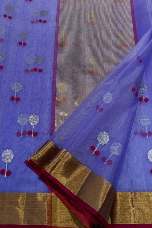 Purple Chanderi Handloom Pure Katan Silk Saree - Luxurion World