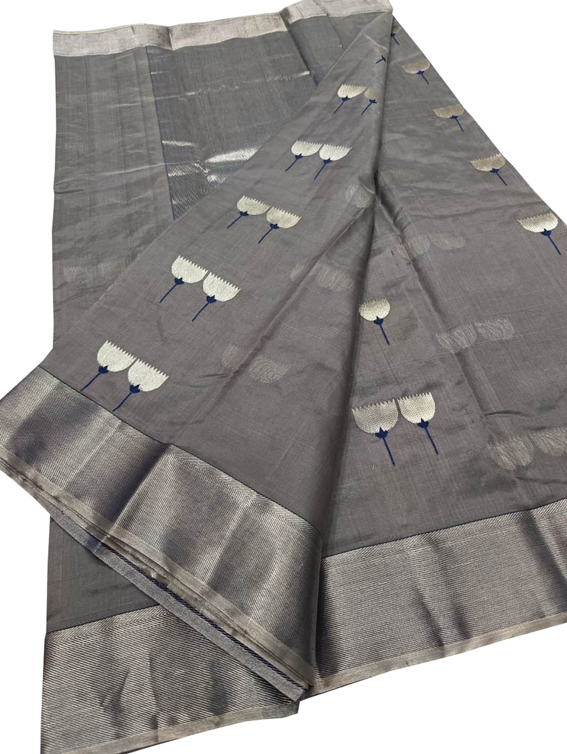 Grey Chanderi Handloom Pure Silk Saree - Luxurion World