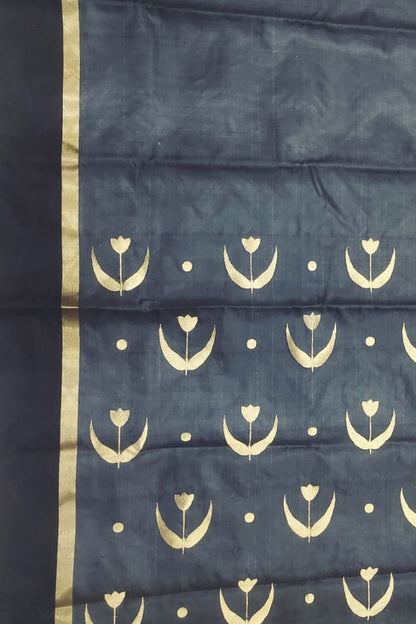 Grey Chanderi Handloom Pure Silk Saree - Luxurion World