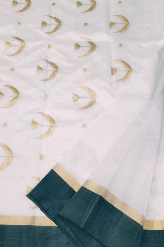 Off White Chanderi Handloom Pure Silk Saree - Luxurion World