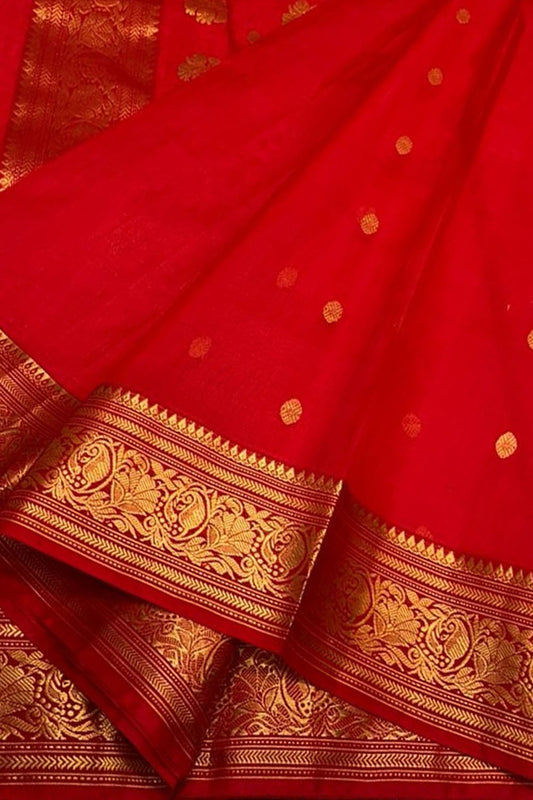 Red Chanderi Handloom Pure Katan Silk Saree - Luxurion World