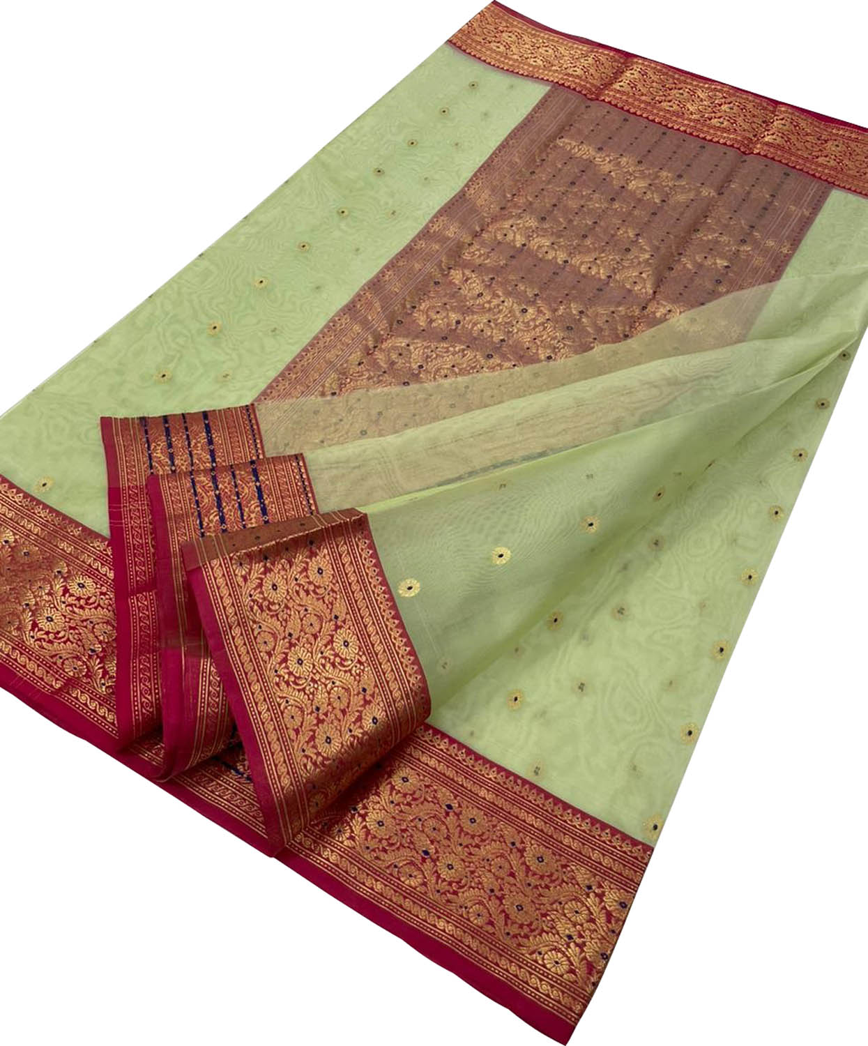 Green Chanderi Handloom Pure Katan Silk Saree - Luxurion World