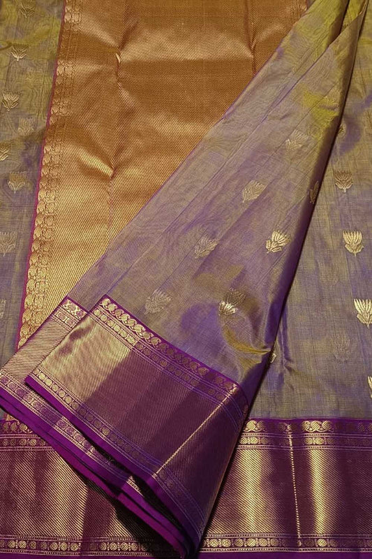 Purple Shot Chanderi Handloom Pure Katan Silk Saree - Luxurion World