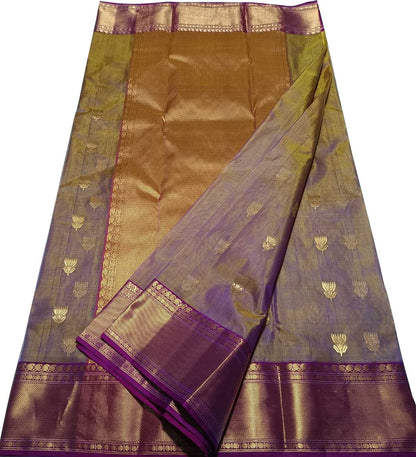 Purple Shot Chanderi Handloom Pure Katan Silk Saree - Luxurion World