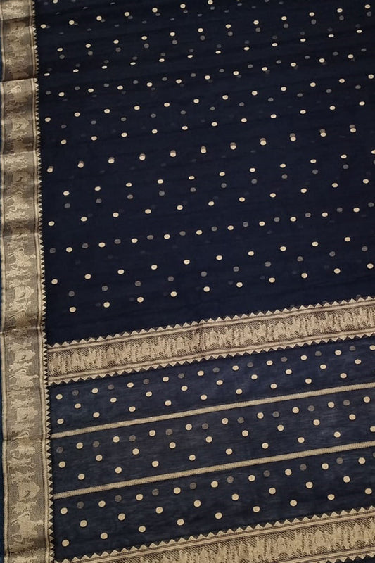 Black Chanderi Handloom Pure Katan Silk Saree - Luxurion World