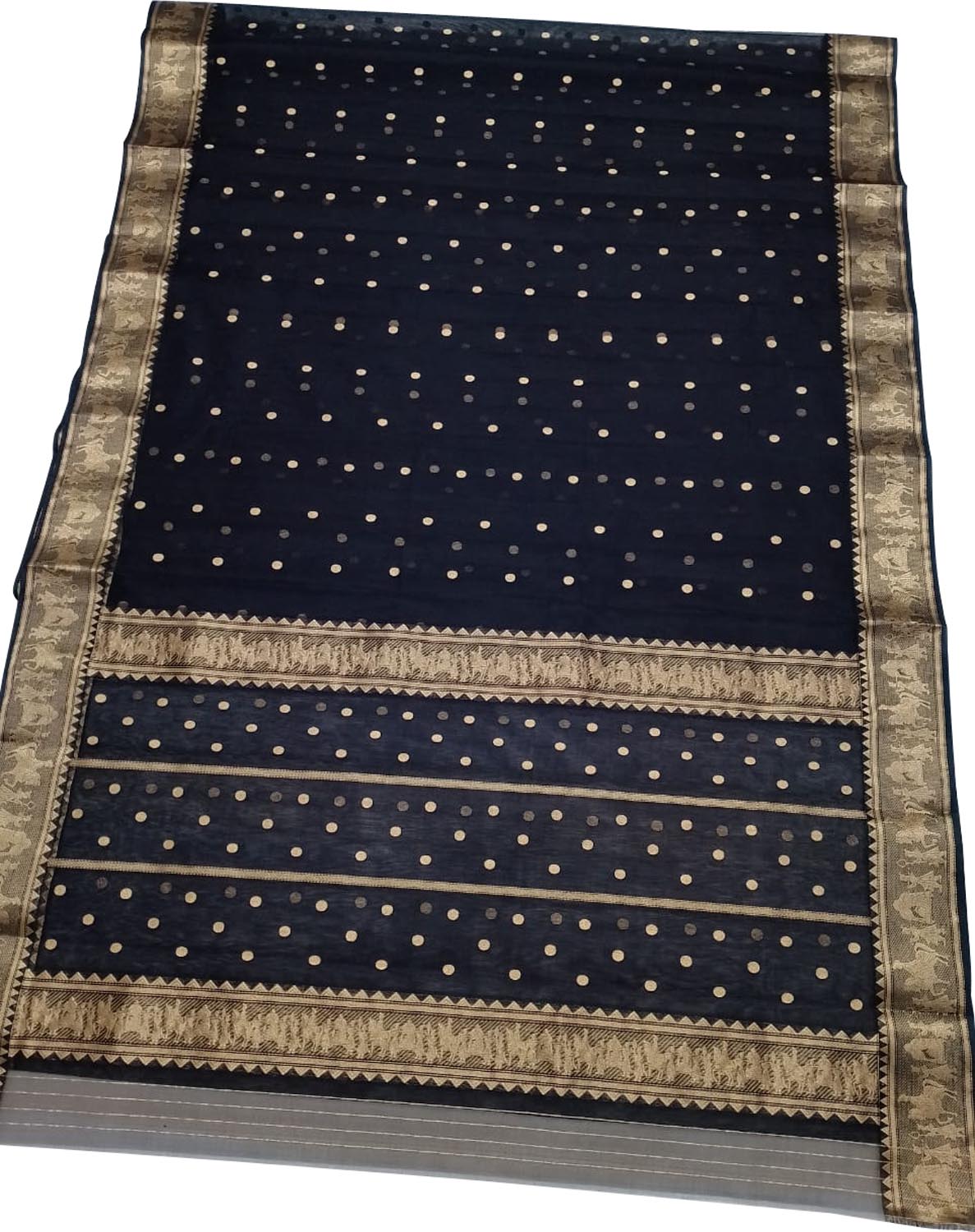 Black Chanderi Handloom Pure Katan Silk Saree - Luxurion World
