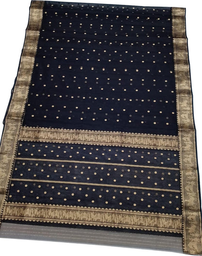 Black Chanderi Handloom Pure Katan Silk Saree - Luxurion World