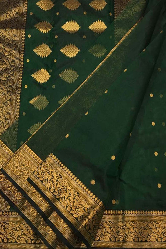 Green Chanderi Handloom Pure Katan Silk Saree - Luxurion World