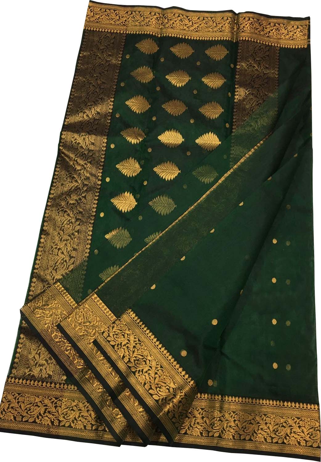 Green Chanderi Handloom Pure Katan Silk Saree - Luxurion World