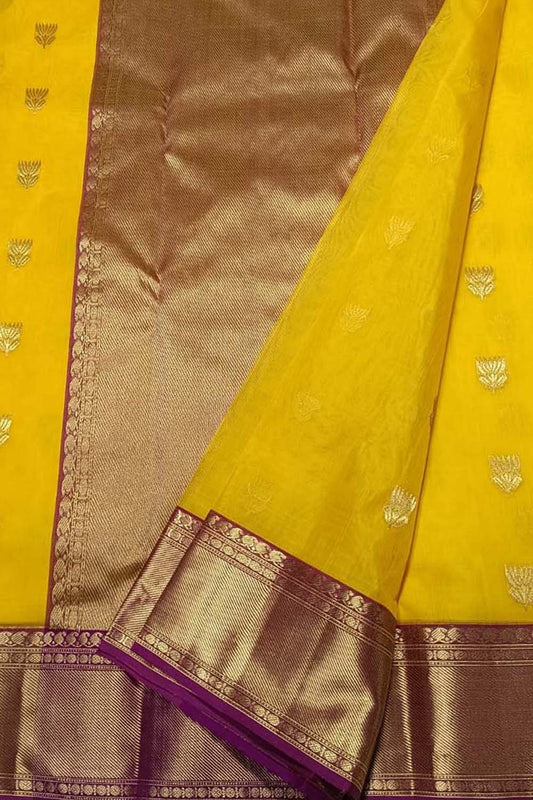 Yellow Chanderi Handloom Pure Katan Silk Saree - Luxurion World
