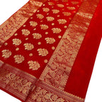 Red Chanderi Handloom Pure Katan Silk Saree - Luxurion World