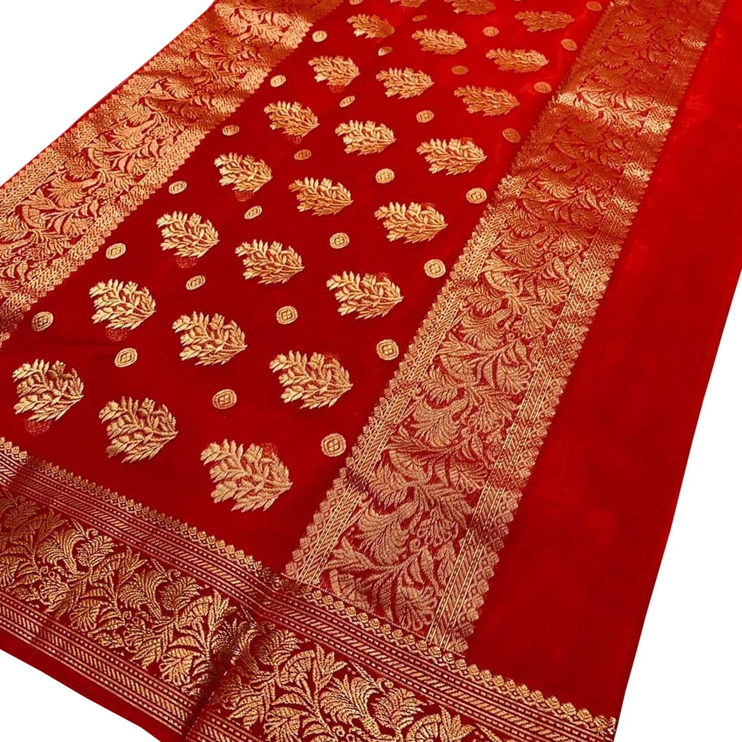 Red Chanderi Handloom Pure Katan Silk Saree - Luxurion World