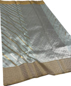 Grey Chanderi Handloom Pure Silk Stripes Design Saree - Luxurion World