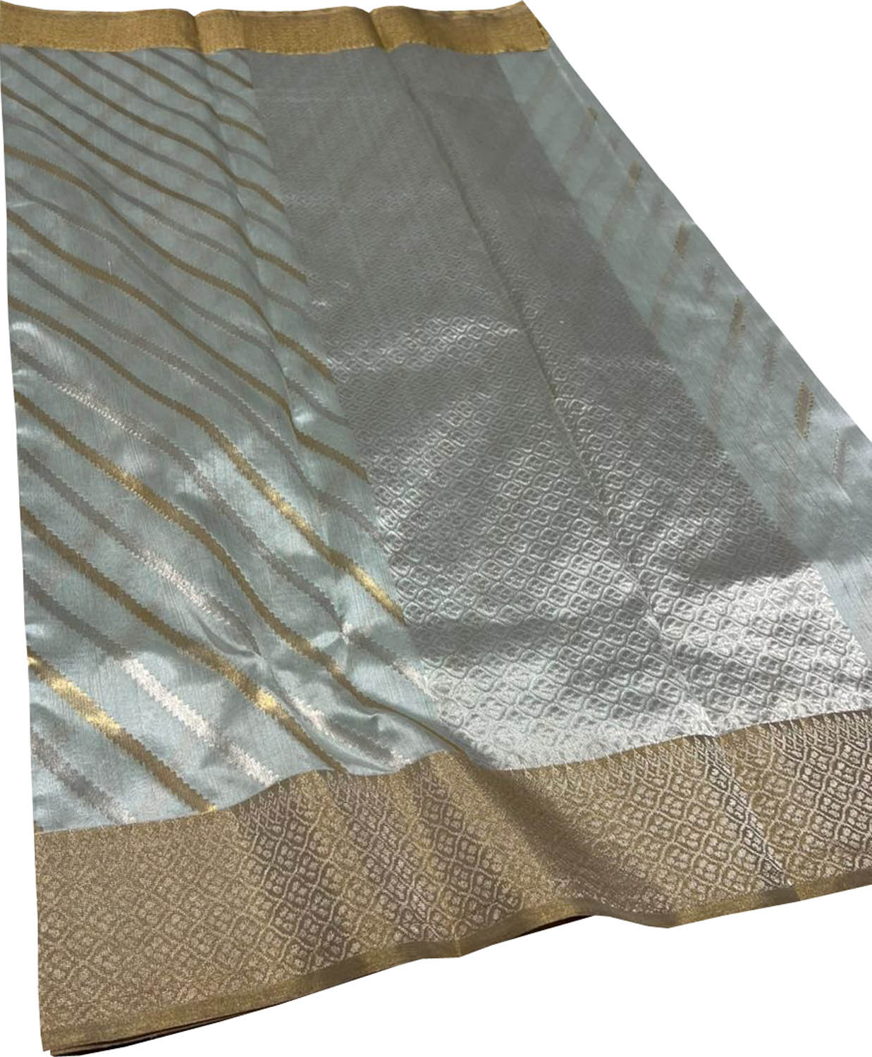 Grey Chanderi Handloom Pure Silk Stripes Design Saree - Luxurion World