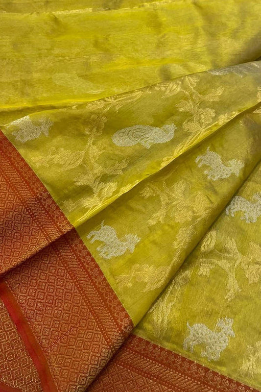 Yellow Chanderi Handloom Pure Silk Saree - Luxurion World