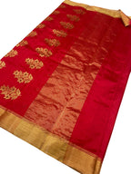 Red Chanderi Handloom Pure Silk Saree - Luxurion World