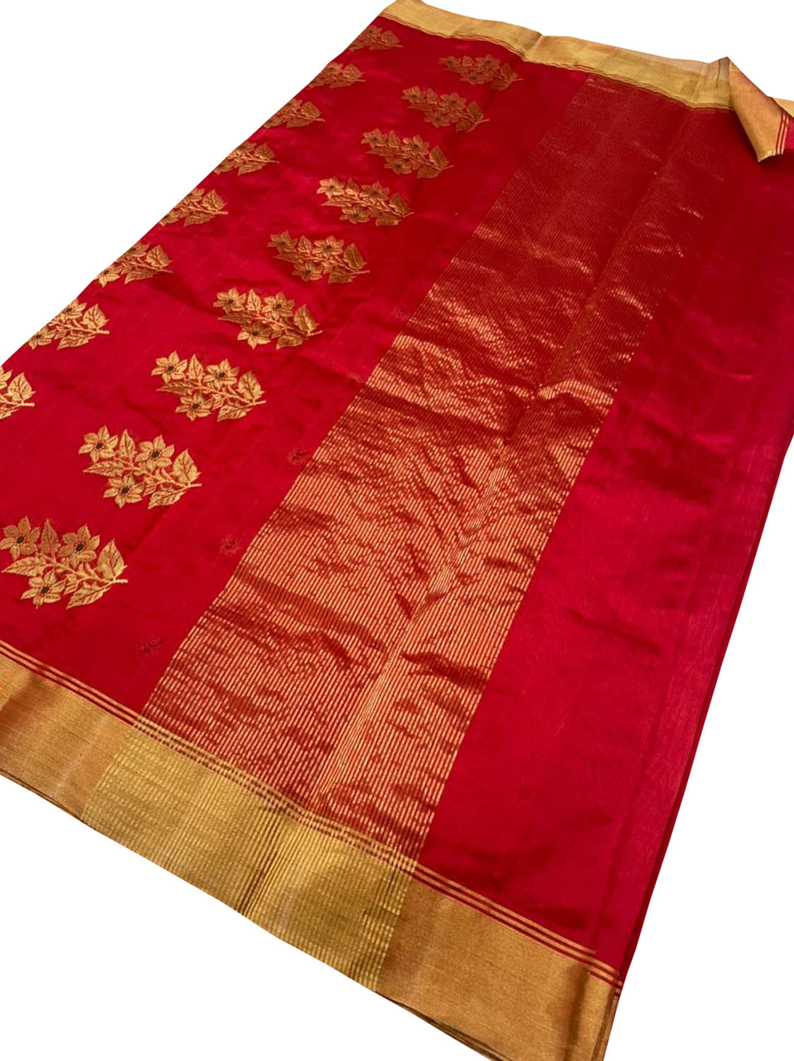 Red Chanderi Handloom Pure Silk Saree - Luxurion World