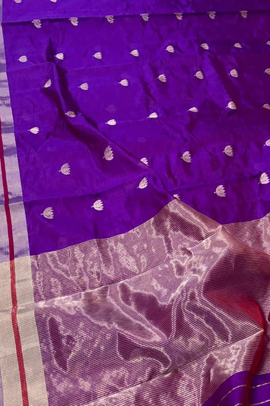 Purple Chanderi Handloom Pure Silk Saree - Luxurion World
