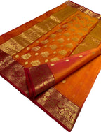 Elegant Orange Chanderi Handloom Pure Katan Silk Saree - Luxurion World