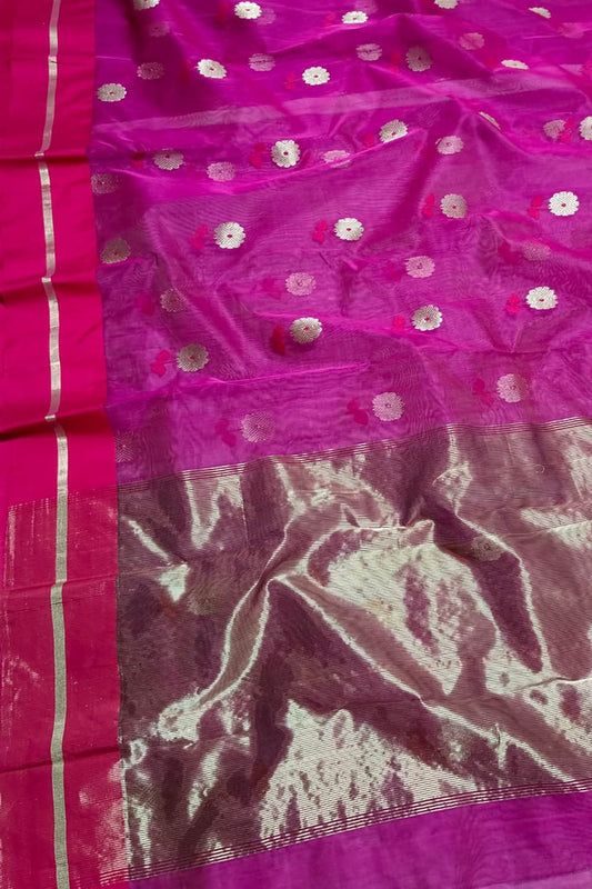 Elegant Pink Chanderi Handloom Pure Katan Silk Saree - Luxurion World
