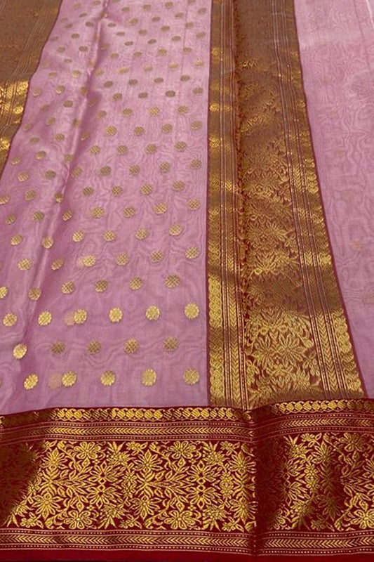 Elegant Pink Chanderi Handloom Pure Katan Silk Saree - Luxurion World