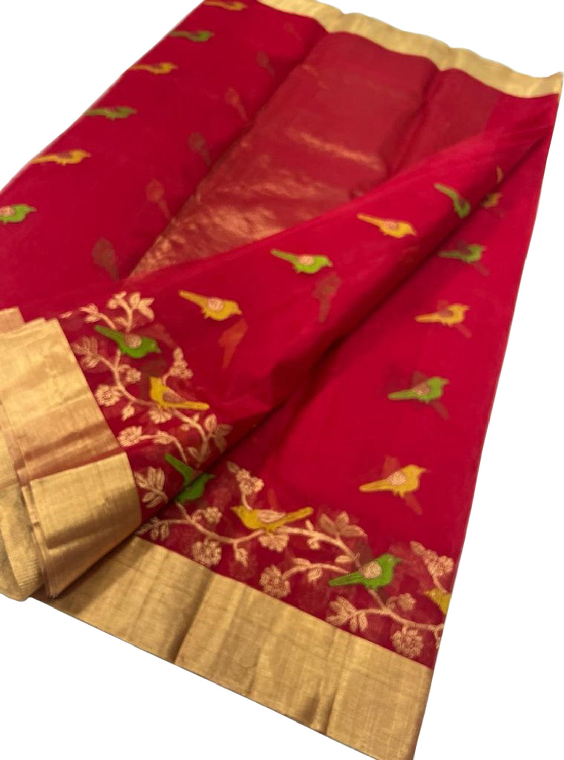 Elegant Red Chanderi Handloom Pure Katan Silk Saree - Luxurion World