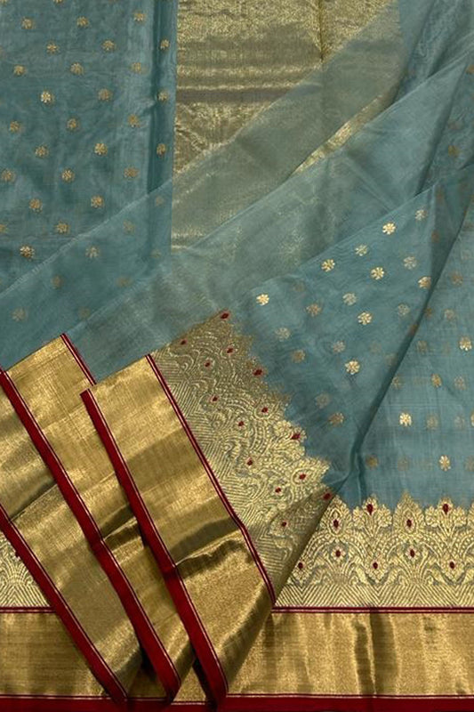 Elegant Grey Chanderi Handloom Pure Katan Silk Saree - Luxurion World